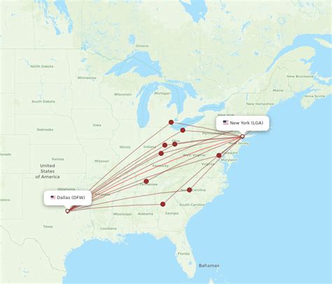 All flights from LGA to DFW non-stop. There are direct flights from La Guardia , New York, USA to Dallas Fort Worth International (DFW) , Texas, USA every day of the week The flight distance is 1394 miles and the trip usually takes about 3 hours and 45 minutes.. 