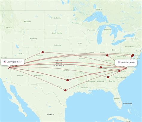 The calculation of flight time is based on the straight line distance from RDU to Las Vegas, NV ("as the crow flies"), which is about 2,024 miles or 3 257 kilometers. Your trip begins at Raleigh-Durham International Airport in Raleigh, North Carolina. It ends in Las Vegas, Nevada. Your flight direction from RDU to Las Vegas, NV is West (-79 ....