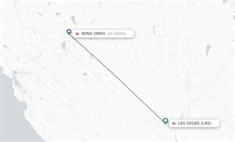  The flight time from Reno to Las Vegas is 1 hour, 14 minutes. The time spent in the air is 55 minutes. These numbers are averages. In reality, it varies by airline with Southwest being the fastest taking 1 hour, 13 minutes, and Frontier the slowest taking 1 hour, 21 minutes. . 