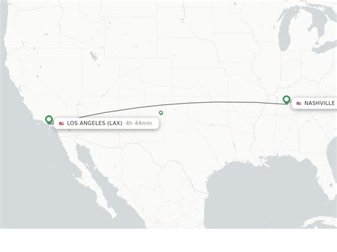 All flight schedules from Nashville International , Tennessee , USA to Los Angeles International , California , USA . This route is operated by 4 airline (s), and the flight time is 4 hours and 57 minutes. The distance is 1803 miles. USA..