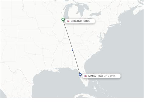 The calculation of flight time is based on the straight line distance from Chicago, IL to Tampa, FL ("as the crow flies"), which is about 1,004 miles or 1 615 kilometers. Your trip begins in Chicago, Illinois. It ends in Tampa, Florida. Your flight direction from Chicago, IL to Tampa, FL is South (161 degrees from North). The flight time .... 