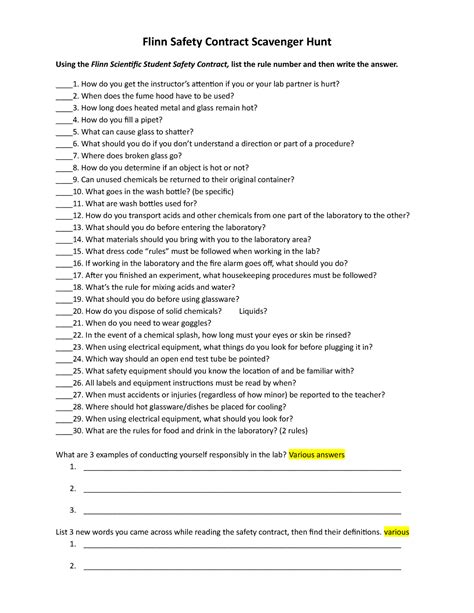 Flinn safety contract scavenger hunt answer key. Explore Flinn Scientific Lab Safety Scientific Contracts & Classroom Examinations for Centered and High School, the Higher Education English language contracts and … 