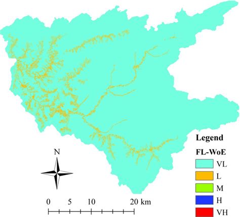 Flood hazards susceptibility map using FL-WoE method