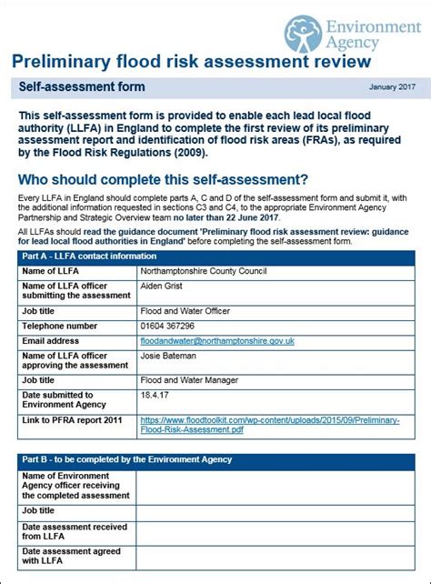 Flood risk assessment report template checklist - PDF Template