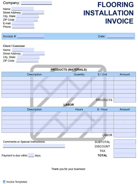 Flooring Installation Invoice Template Word Excel PDF Free Download