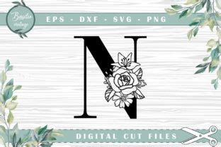 Floral Letter N Alphabet Cutting Files SVG File Free Fonts Script