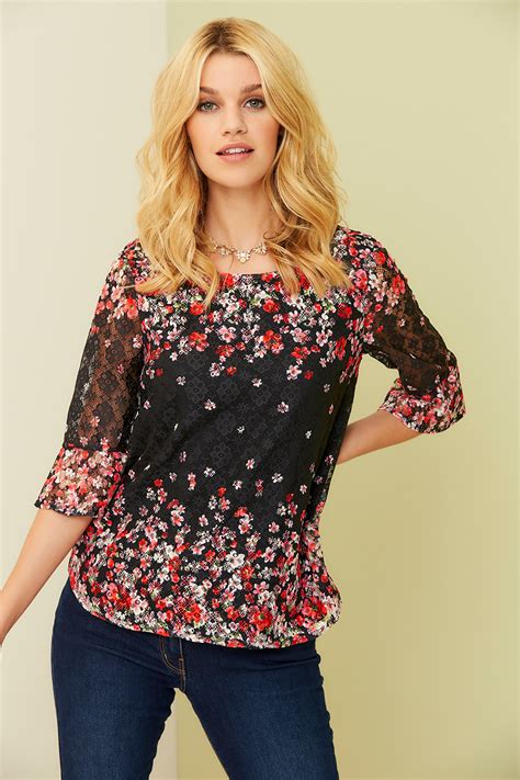 Floral Printed Lace Top With Fluted Sleeves - bonmarche.co.uk