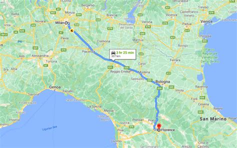 The total driving distance from Florence, Italy to Milan, Italy is 186 miles or 299 kilometers. Your trip begins in Florence, Italy. It ends in Milan, Italy. If you are planning a road trip, you might also want to calculate the total driving time from Florence, Italy to Milan, Italy so you can see when you'll arrive at your destination. You can ....