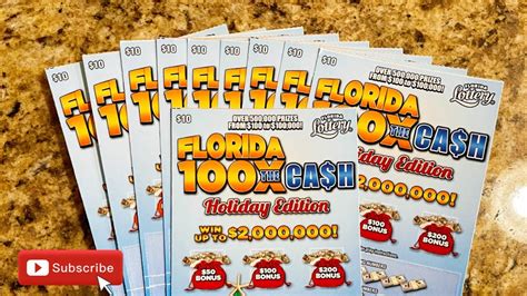 Florida 100x the cash remaining prizes. Get the complete breakdown of $10,000 HOLIDAY WINNINGS (FL Lottery) information. Get prizes remaining, odds, prize payouts and more. Skip to content . ... FLORIDA 100X THE CASH. Ticket Price. $10. Overall Odds. 1 in 3.43. Prizes Ranges. $10-$2,000,000. Jackpot Prizes Left. 86.92. Top 3 Prizes Left. 87.5. Prizes Left. 