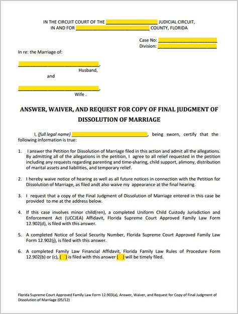 Florida Divorce Forms Online Form Resume Examples