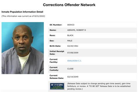 Florida Inmate Lookup & Search - Florida Department of Corrections ...