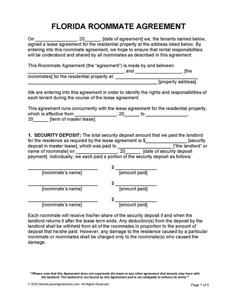 Florida Roommate Agreement (Free PDF & Word Template)