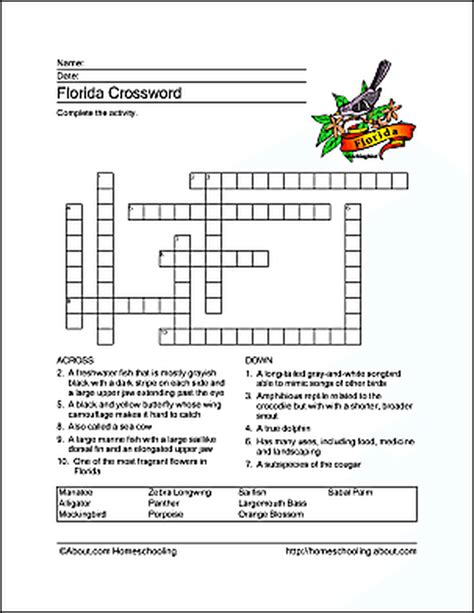 Florida Word Search, Crossword Puzzle and More