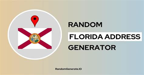 Florida address generator. Generate new address . First name Stephanie. Last name Mullins. Street 09300 Buck Well Suite 925. State/Province Colorado. City Kearns. Postal code 87953. Country United States. Phone number +15407424454. Latitude 40.65995. Longitude-111.99633. Articles See all articles . Vanished Venues - Exploring Addresses Lost to Time; 