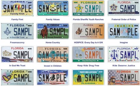 Florida license plate choices. Florida License Plate Options refer to the variety of license plate designs and types available to vehicle owners registered in the state of Florida. These options include standard plates, which typically feature a state-specific design and numbering system, as well as specialty plates that support various causes, organizations, and … 