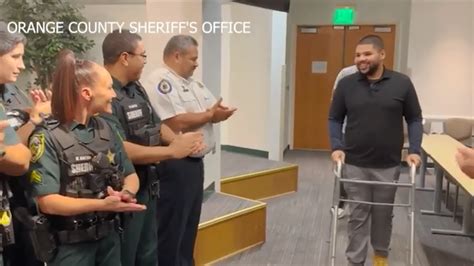 Florida man rescued from burning car by Orange County deputies reunites with heroes after months of recovery