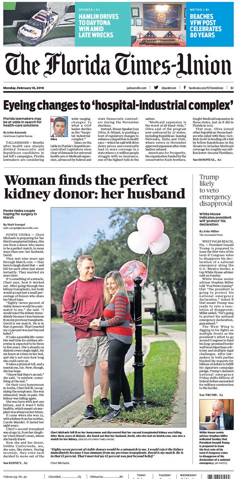 Florida times union newspaper. Mary Kelli Palka, Florida Times-Union. March 6, 2022 · 2 min read. The Florida Times-Union e-edition just expanded – offering subscribers new national and world news and sports sections that are updated late every evening. Also, readers can now access more than 200 replicas of other Gannett … 