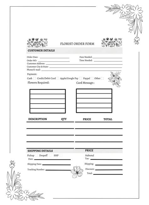 Florist Order Form Template