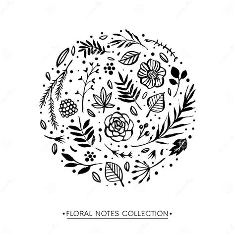 Flower Circle Shape Pattern. Floral Botanical Elements. Hand Drawn