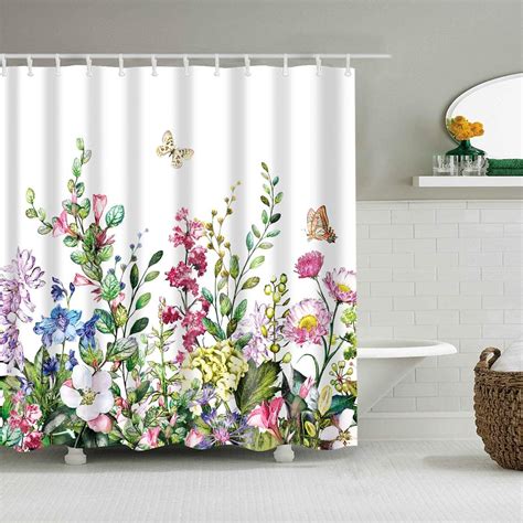 Flower Design Bathroom Waterproof Fabric Shower Curtain