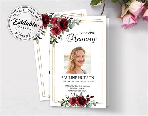 Flower Funeral Program Template Templates Creative Market