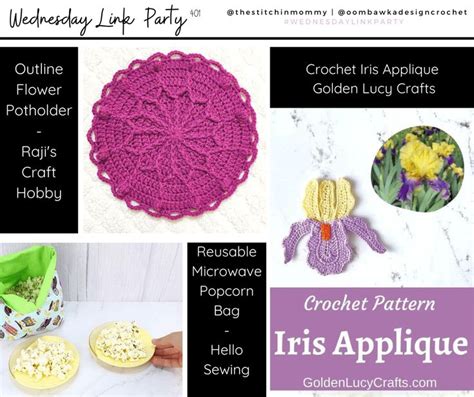 Flower Potholder, Popcorn Bag; Iris Applique • Oombawka Design Crochet