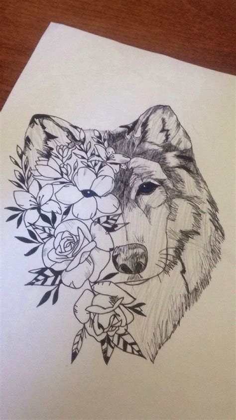 Flower wolf montage coloring page tat tattoo Animal illustration