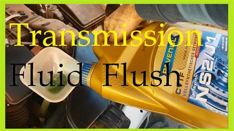 Flush transmission fluid. Place the receptacle under it, unscrew the plug, and pull it away and free quickly to get out of the way. If the transmission pan has a drain plug, remove the plug to drain the fluid into a collection pan. Use a pan that can contain up to ten quarts of transmission fluid, although that much probably will not drain out. 