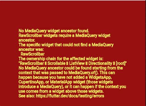 Flutter: No MediaQuery widget ancestor found - Stack Overflow