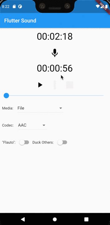 Flutter record audio.  playRecording and pauseRecording functions handle audio playback.  S...