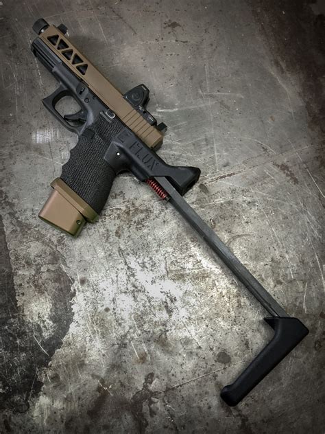 The Flux pistol brace is neither designed nor intended to be shouldered. Unlike a stock, the brace’s unusual thin shape is designed to curve around the users forearm and has no texture on the back for grip. We do offer stocks for those who are looking to SBR their pistol. As a company, we do not offer legal advice.