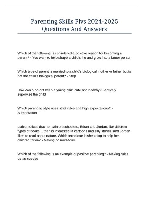 Flvs Parenting Skills Module 8 Answers