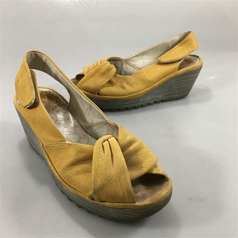 Fly London Yakin Slingback Wedge Sandals US 7.5 EU 38 Peep …