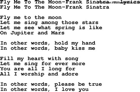 Fly me to the moon lyrics frank sinatra. Things To Know About Fly me to the moon lyrics frank sinatra. 