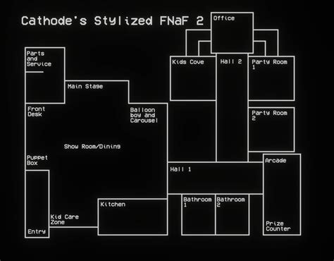 Fnaf 2 map layout. A detailed Five Nights at Freddy's (FNAF) 2 map made with help of driftking4239. This map contains working cameras, proper kitchen, vents, lighting system, animatronics and many more! It was made with basic FNAF 2 game design and lore in mind. Some of the suggestions like actual exits, parking, manager's office, a kitchen etc. were added too. 