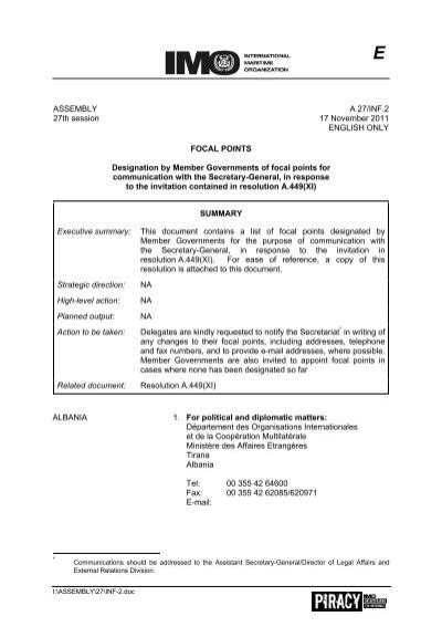 Focal Points designated by Member Governments (Resolution A.4…