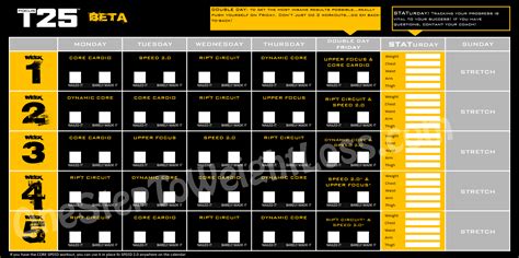 Focus T25 Workout Calendar Beta Phase Png 2 840 1 415 Printable Schedule