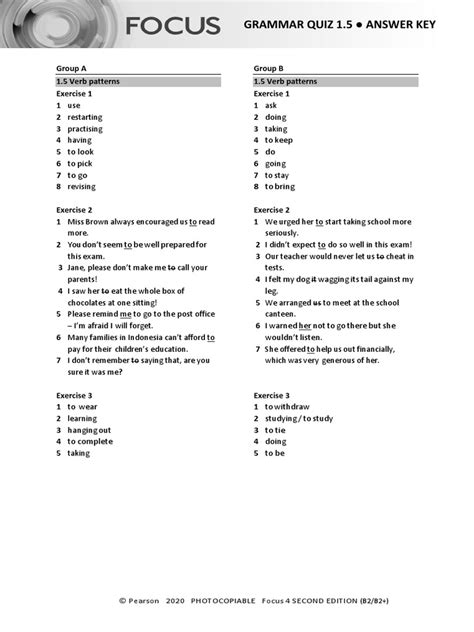 Focus4 2E Grammar Quiz Unit1 5 GroupA B ANSWERS