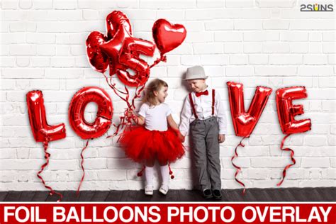 Foil Red Balloons Overlay 3D PNG Image