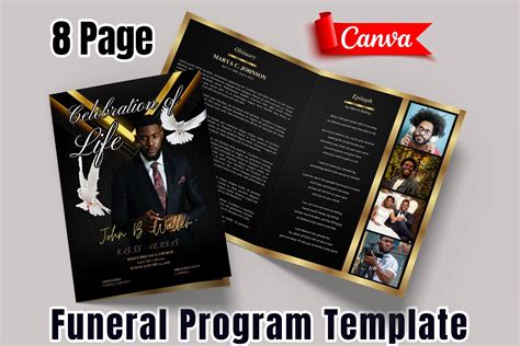 Folded Funeral Program Template Printable Funeral Program Etsy