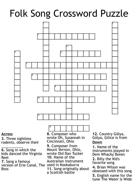 Folk song mule crossword clue. The Crossword Solver found 30 answers to "carribean folk song", 7 letters crossword clue. The Crossword Solver finds answers to classic crosswords and cryptic crossword puzzles. Enter the length or pattern for better results. Click the answer to find similar crossword clues. 