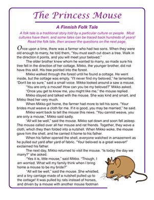 Folktales The Princess Mouse Worksheet Education Com