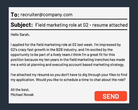 Follow up email to recruiter. Jan 11, 2024 · Make the point of your email clear with a logical subject line – you could include the job title of the vacancy you're applying for, for example, or refer to the fact that the email is a job application or resume. Choose a professional greeting. Think “Dear [name],” or even just “ [name],” rather than “Hiya” or “Greetings.”. 
