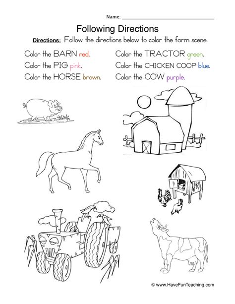 Following Directions Coloring Shee