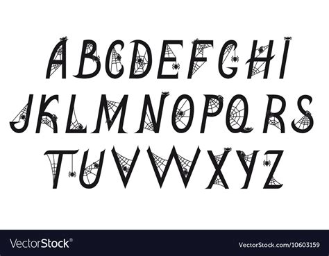 Font with spiders on web Royalty Free Vector Image