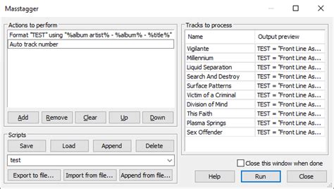 Foobar2000 masstagger.  Fixed crashing on foobar2000 older than 2.  The informat...