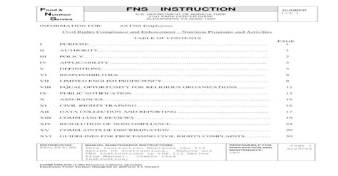 Food FNS INSTRUCTION Nutrition U.S. DEPARTMENT OF …