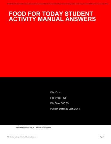 Food For Today Student Activity Manual Answers