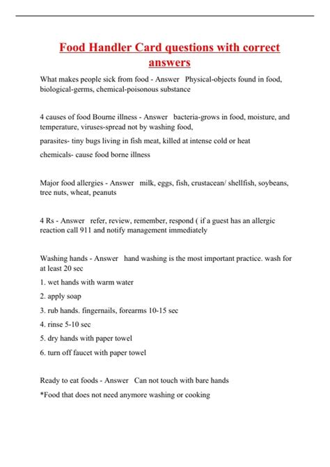Food Handler Card questions with correct answers Food handlers