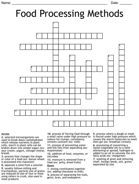 Food Processing Methods Crossword WordMint